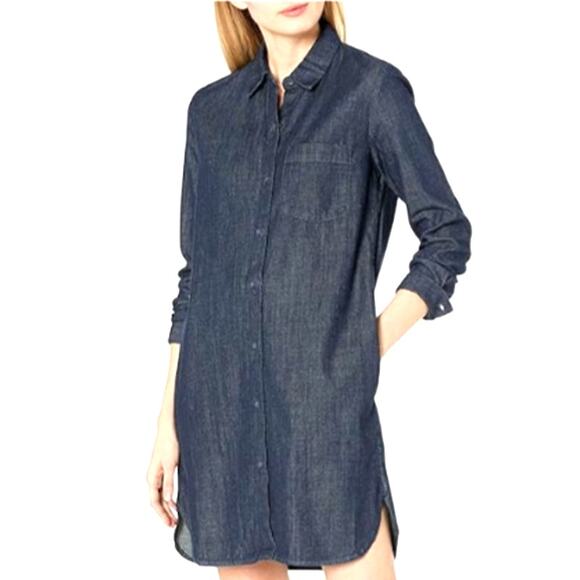 AG Adriano Goldschmied Womens Caden Denim Shirtdress Roll Tab Sleeve Blue Medium - Picture 1 of 15